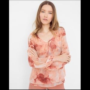 WHBM Printed Slit Sleeve Blouse